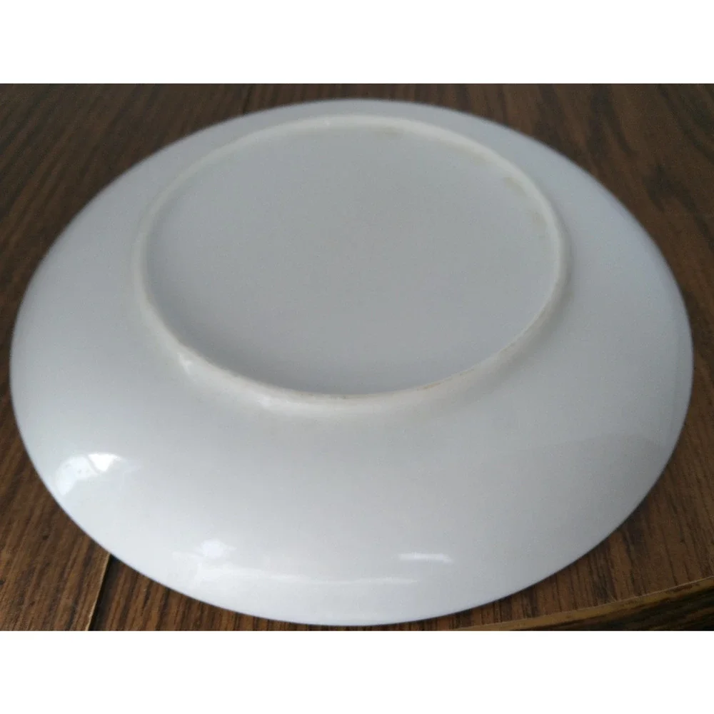 White Plate With Pink Flower Pattern And Gold Trim